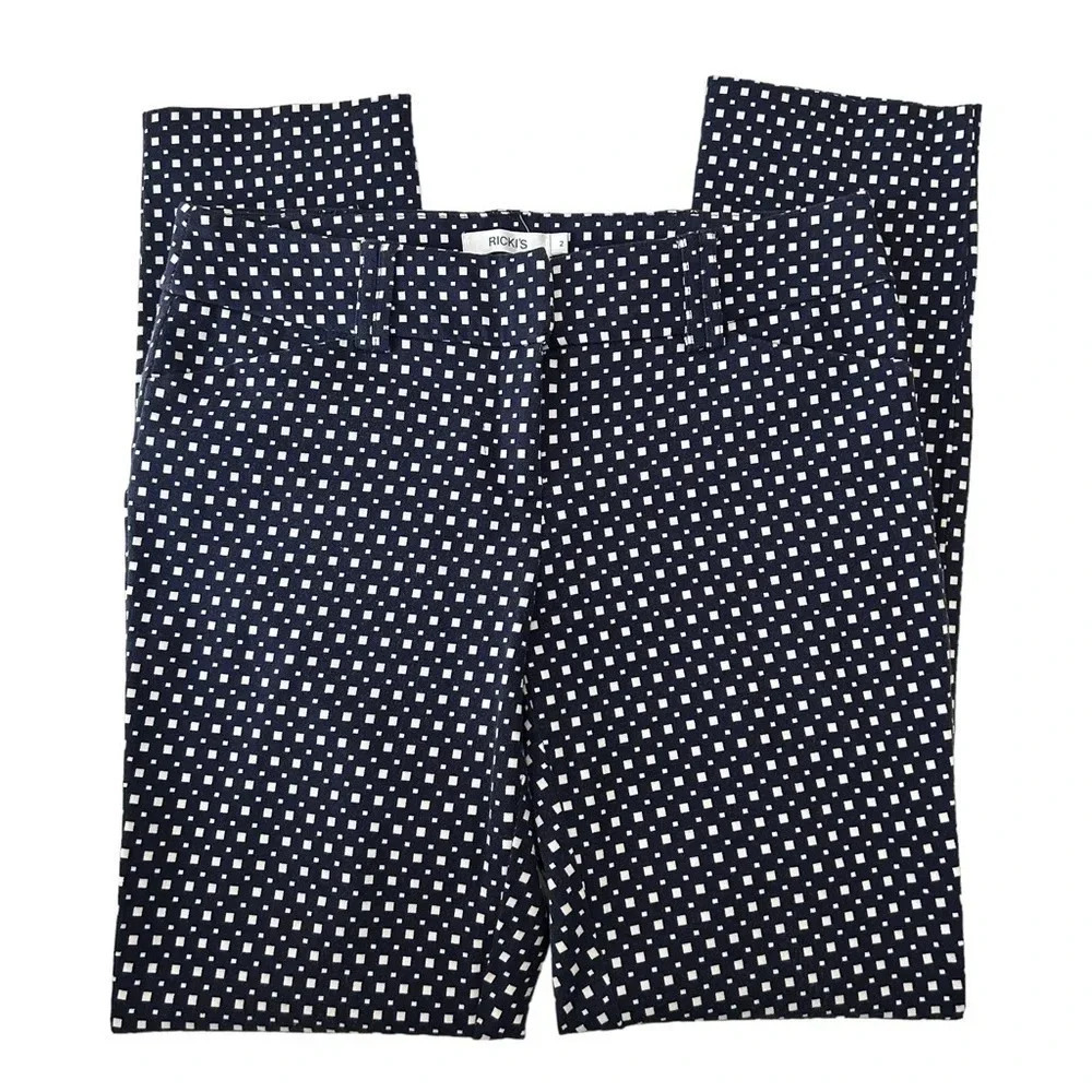 Ricki’s Blue White Cigarette Trousers Slim Ankle Cropped Pants Size 2 - Picture 15 of 16